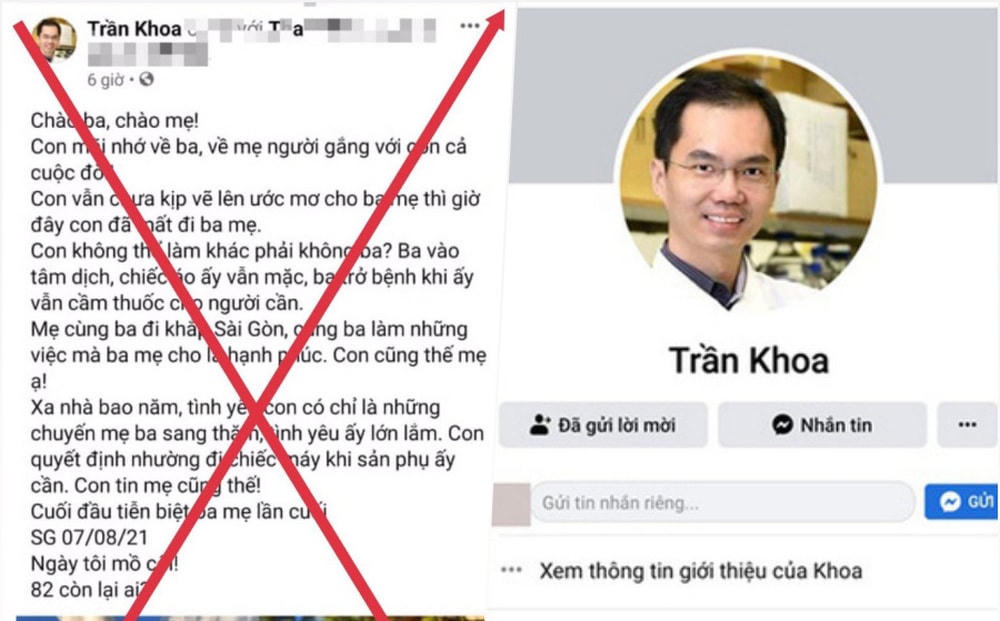 Thông tin và hình ảnh trên FB cá nhân tên Trần Khoa đều là giả mạo.