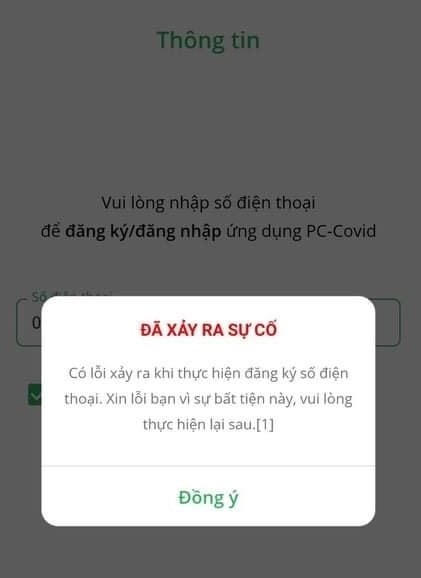 Người dùng gặp sự cố khi nhập số điện thoại để nhận mã OTP. (Ảnh chụp màn hình).