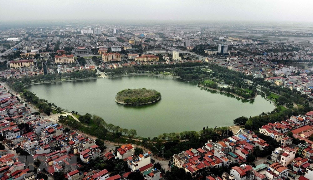 Đảo cò ờ thành phố Hưng Yên nhìn từ trên cao. (Ảnh: Phạm Kiên/TTXVN).