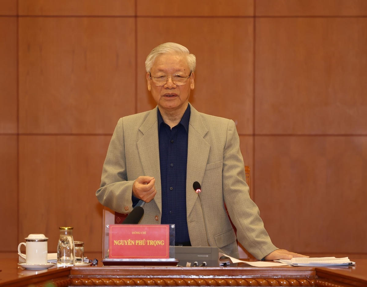 Tổng Bí thư, Chủ tịch nước Nguyễn Phú Trọng phát biểu kết luận cuộc họp. Ảnh: TTXVN.