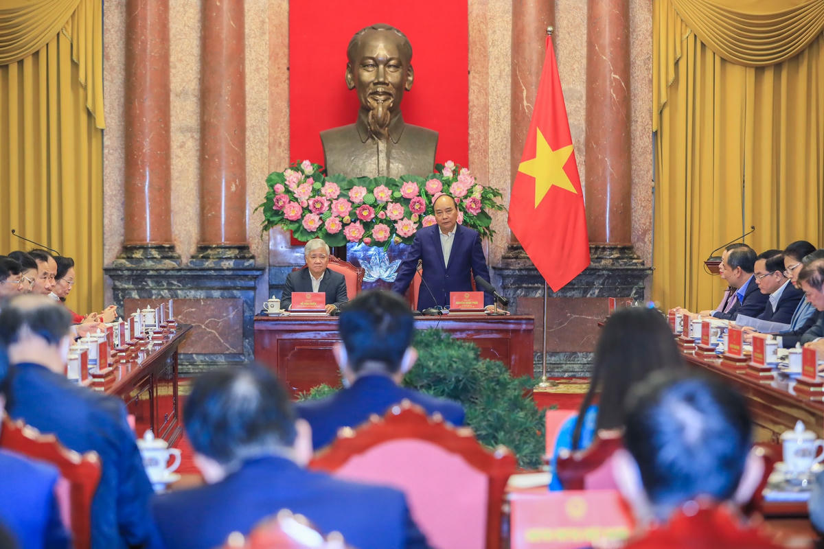 Chủ tịch nước Nguyễn Xuân Phúc phát biểu tại Hội nghị.