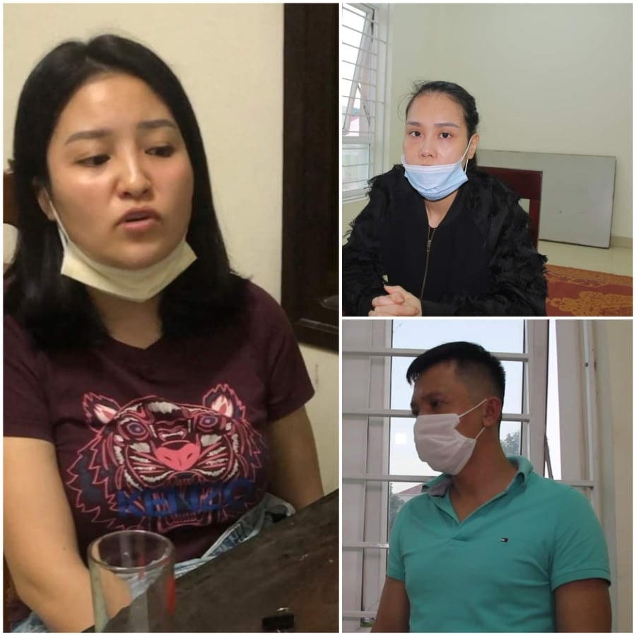3 đối tượng Linh (áo phông), Hương và Toàn tại cơ quan công an