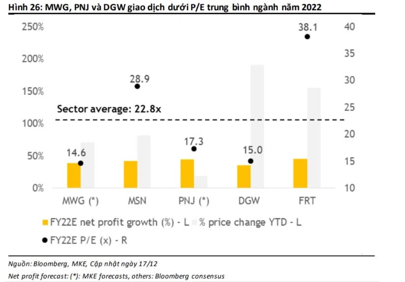 MWG, MSN, PNJ, DGW, FRT có nhiều triển vọng. 