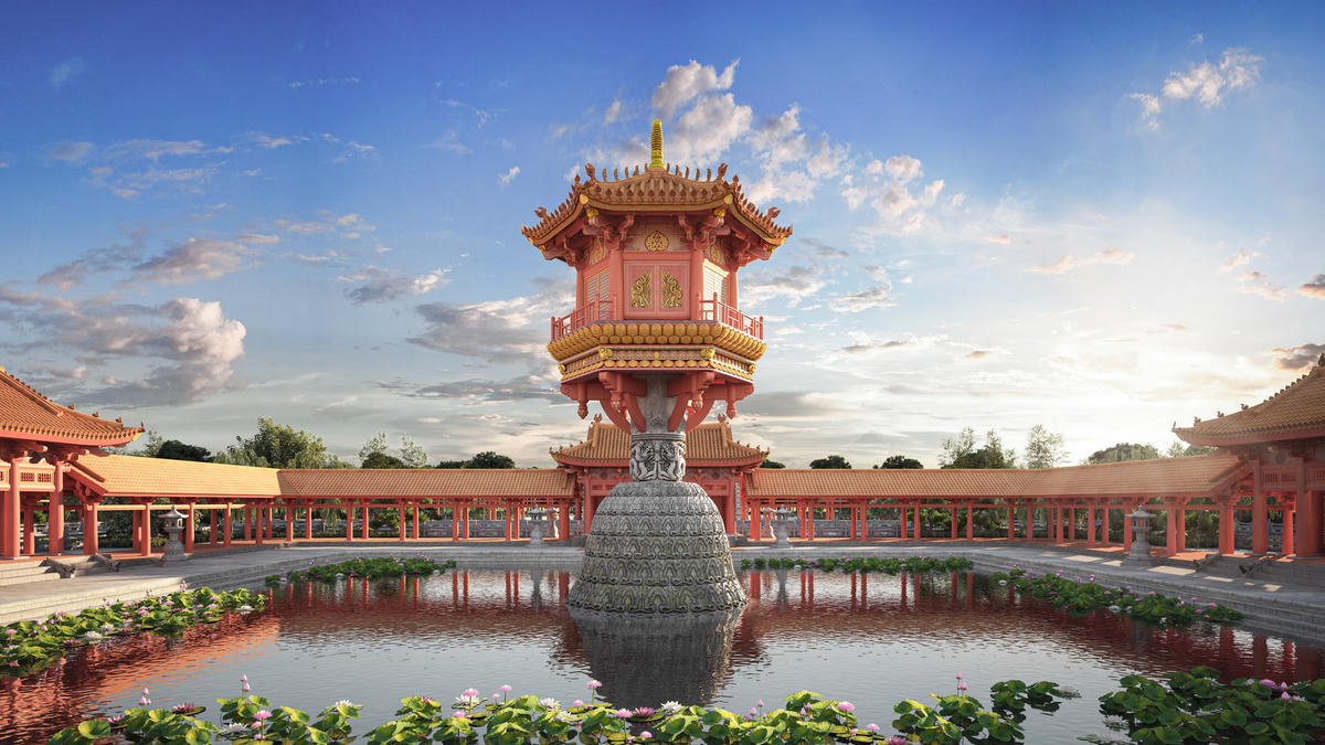 Bản phỏng dựng VR3D tháp Một Cột chùa Diên Hựu. Nguồn: Sen Herrtage.