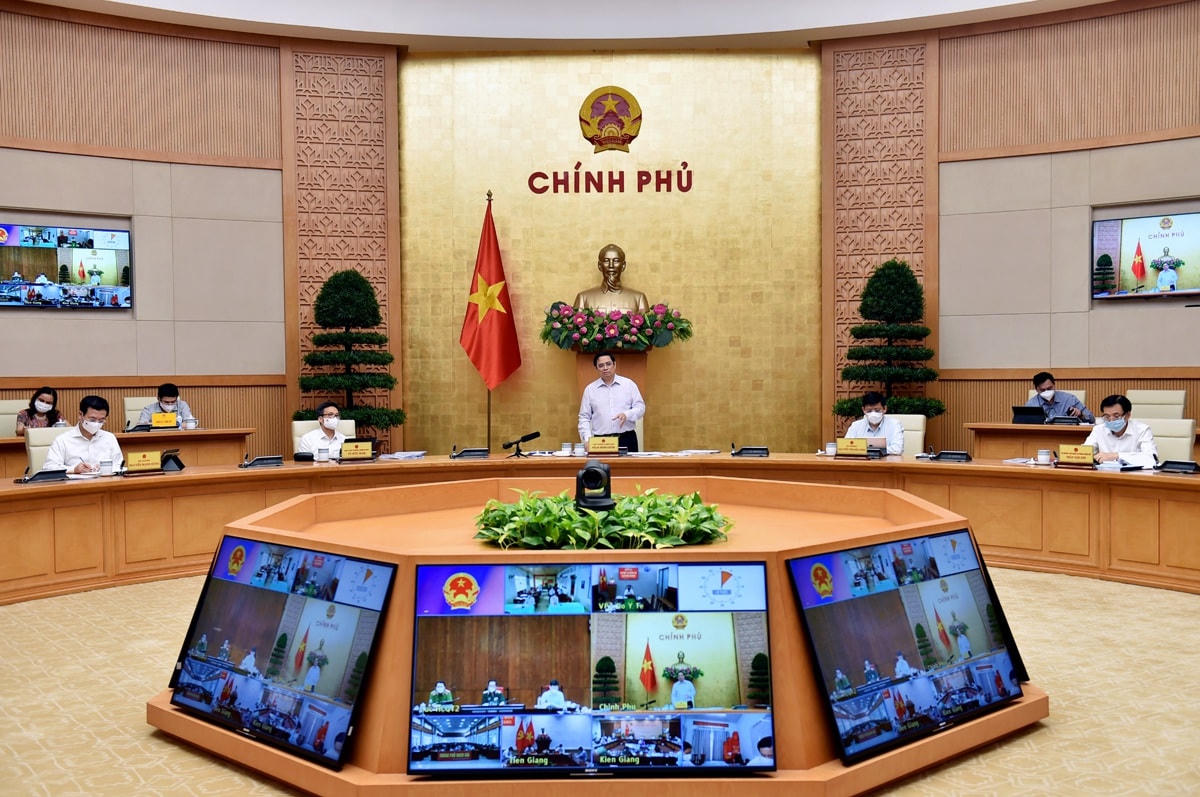 Thủ tướng chủ trì họp trực tuyến với tỉnh Kiên Giang, Tiền Giang. (Ảnh: VGP).
