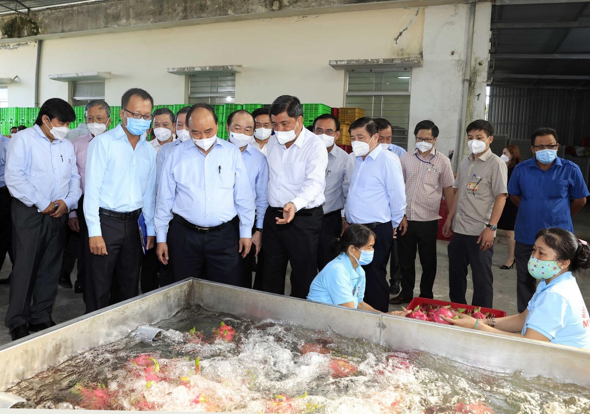 Chủ tịch nước Nguyễn Xuân Phúc thăm Hợp tác xã tiêu biểu Mỹ Tịnh An (huyện Chợ Gạo, Tiền Giang).