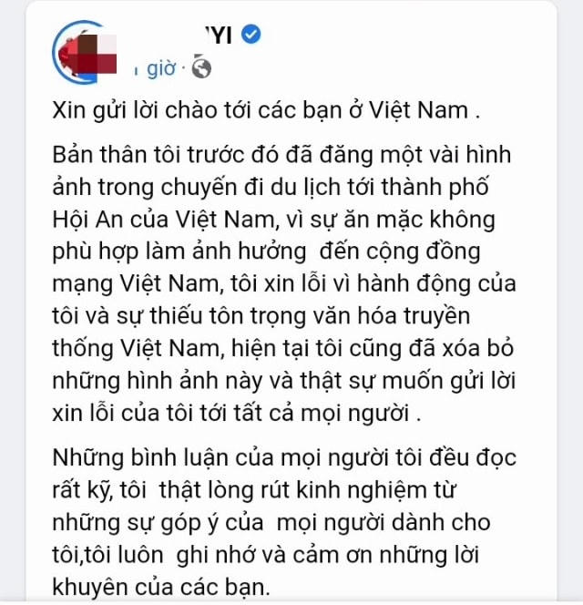 Nội dung nữ du khách người Malaysia gửi lời xin lỗi. (Ảnh chụp MXH)