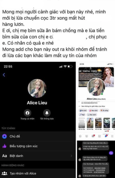 Một khách hàng chia sẻ thông tin bản tin mình đã bị tài khoản Facebook "ảo" lừa.  