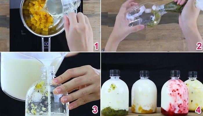 Chuẩn bị trái cây và cho tất cả vào bình đã rửa sạch.