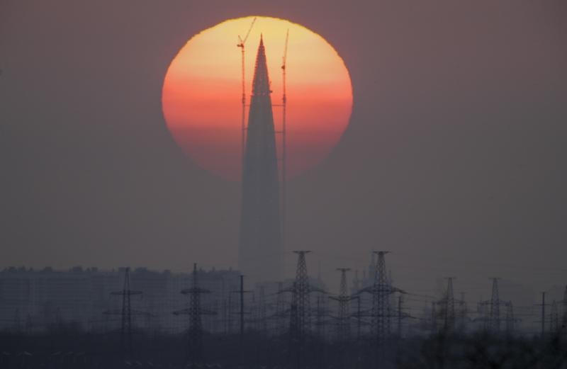 Tòa tháp Trung tâm Lakhta đang được xây dựng, trụ sở của Tập đoàn khí đốt Gazprom ở St.Petersburg, Nga.