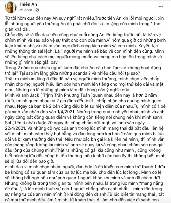 Nguyên văn dòng trạng thái của Thiên An.