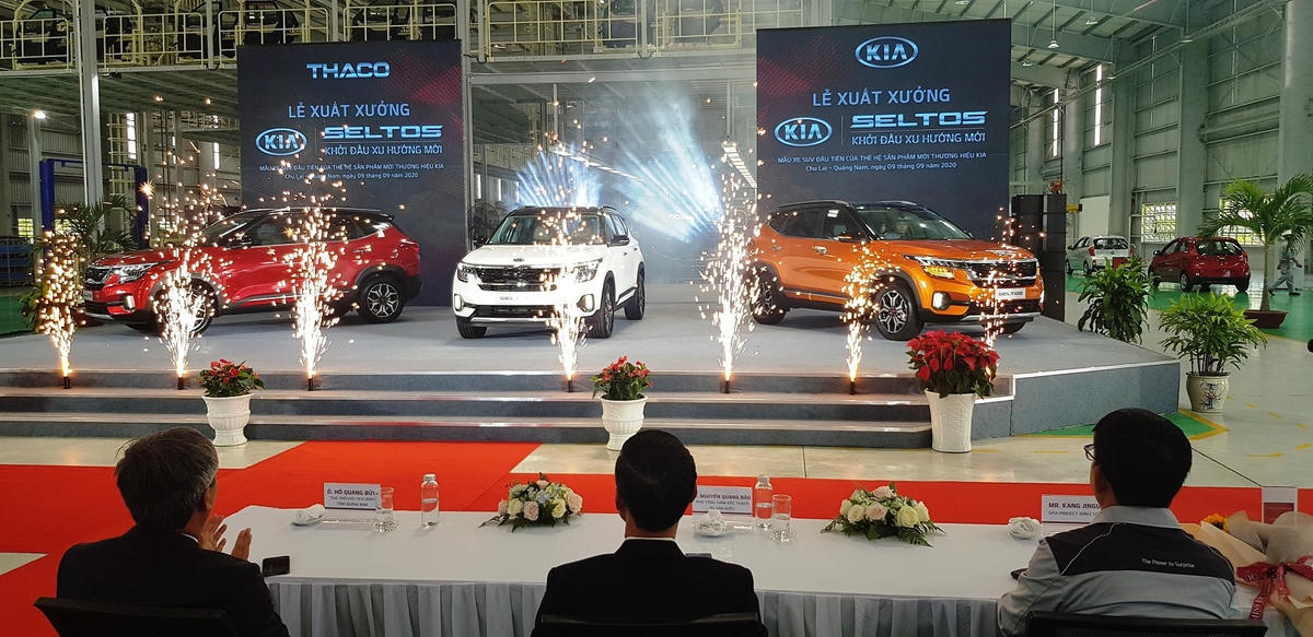 Những dòng xe xe Kia Seltos tại lễ xuất xưởng sáng nay.