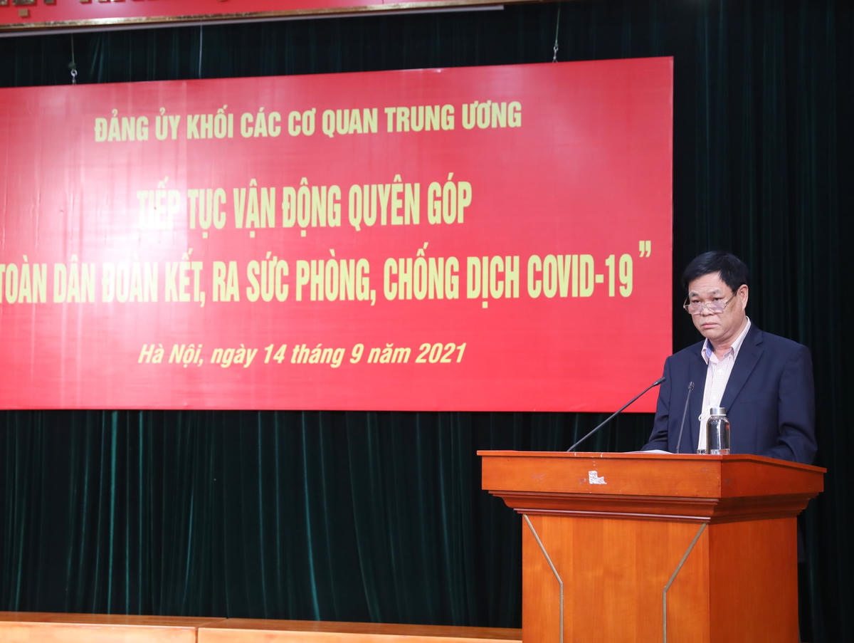 Ông Huỳnh Tấn Việt, Bí thư Đảng ủy Khối các cơ quan Trung ương kêu gọi ủng hộ Quỹ phòng chống dịch Covid-19.