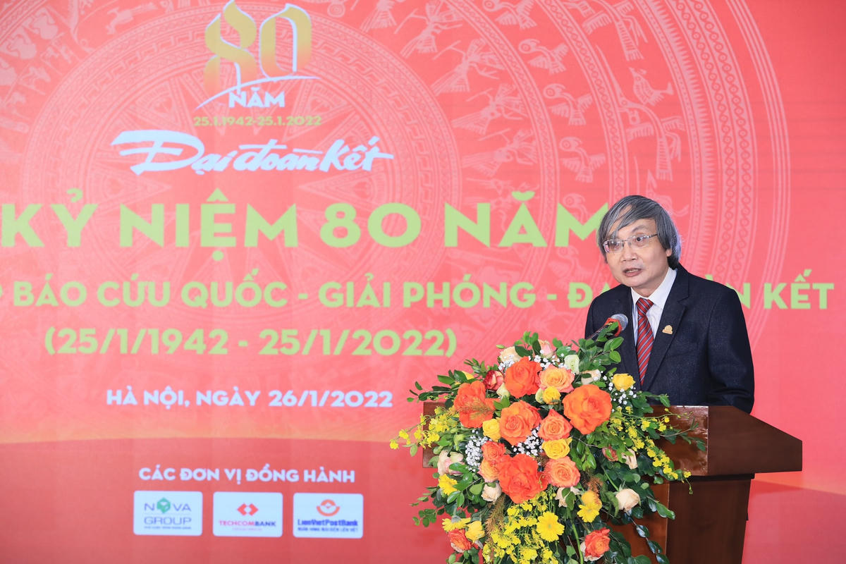 Nguyên Phó Tổng Biên tập phụ trách báo Đại Đoàn Kết Lê Quốc Khánh phát biểu tại Lễ kỷ niệm.