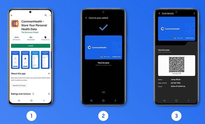 Người dùng điện thoại và đồng hồ Samsung có thể lưu thẻ tiêm chủng thông qua Samsung Pay. Ảnh: Samsung