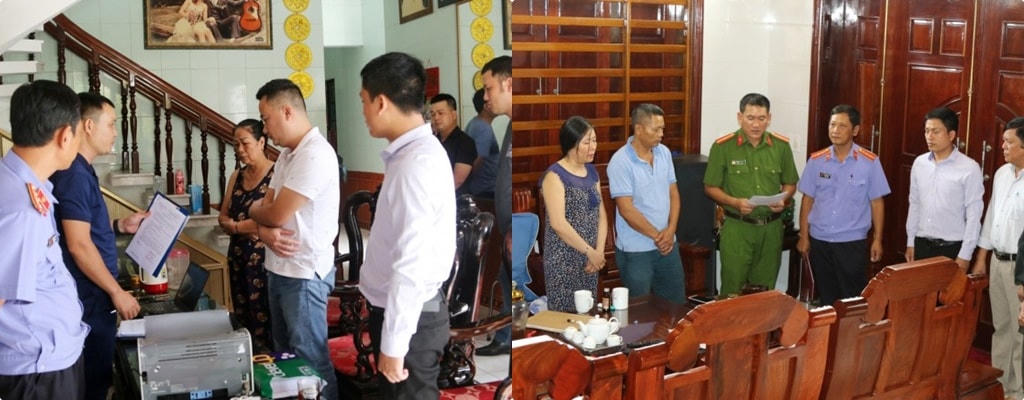 Lực lượng chức năng tiến hành khám xét đồng loạt chỗ ở của các đối tượng.