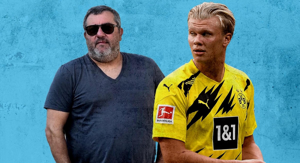 Mino Raiola đòi “tiền hoa hồng” không tưởng trong thương vụ Erling Haaland. Ảnh: Tribuna.
