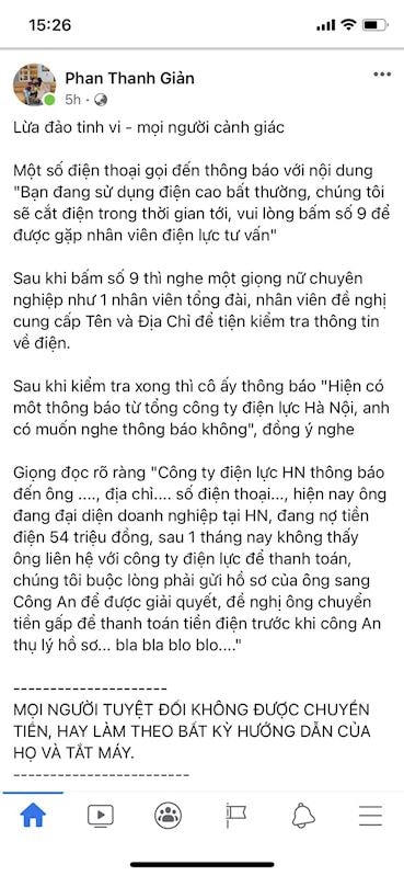Một nội dung phản ánh của khách hàng về hành vi giả mạo ngành Điện.