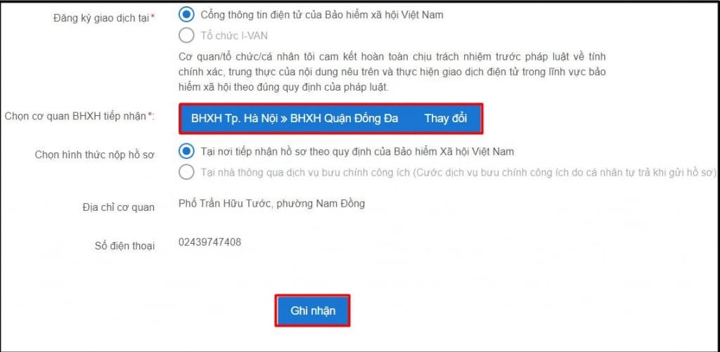 Hình 2.4. Chọn cơ quan BHXH tiếp nhận hồ sơ đăng ký.