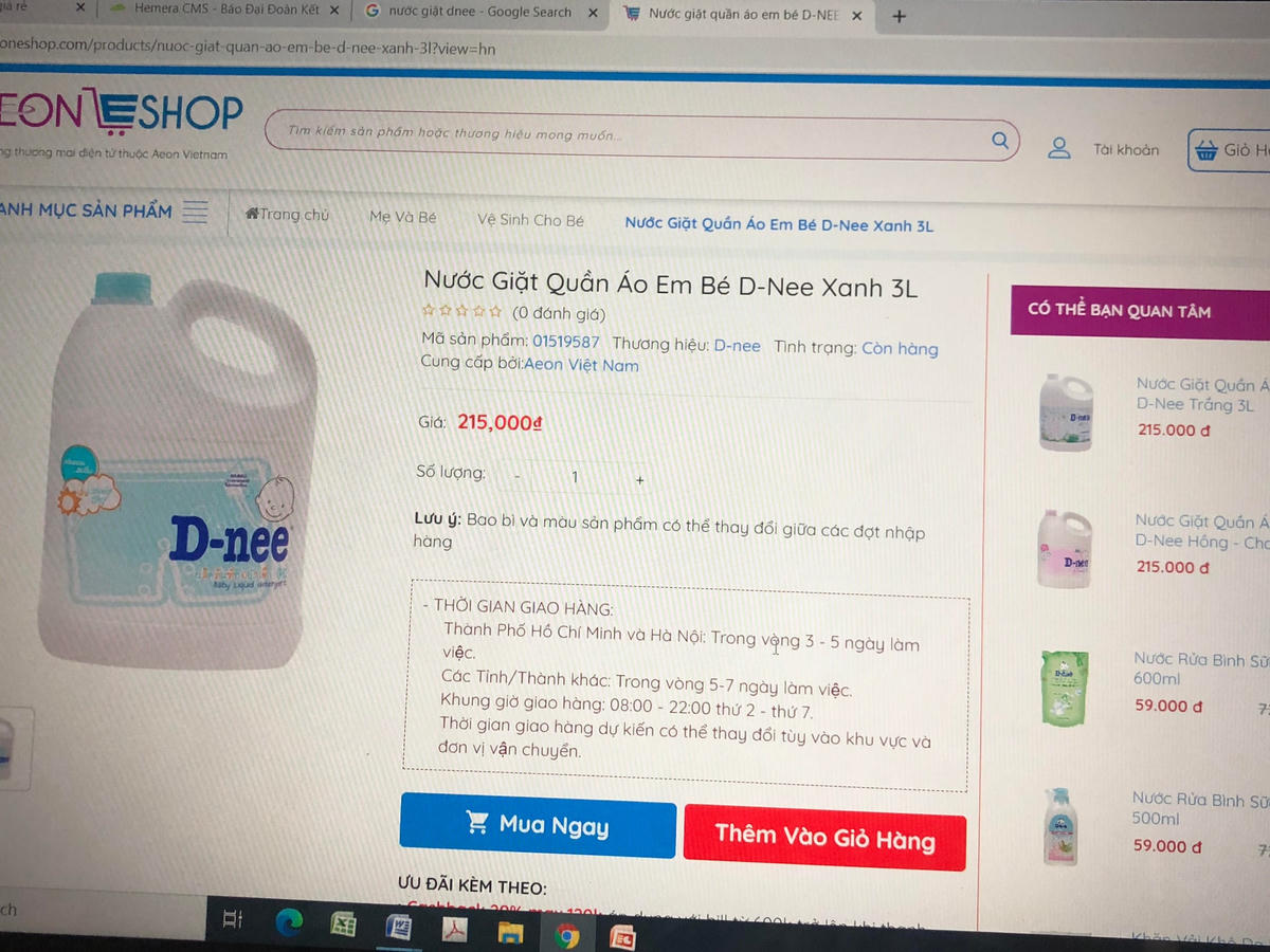 Sản phẩm nước giặt D-nee được rao bán.