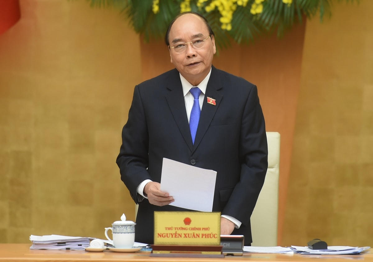 Thủ tướng Nguyễn Xuân Phúc phát biểu tại phiên họp Chính phủ thường kỳ tháng 3.