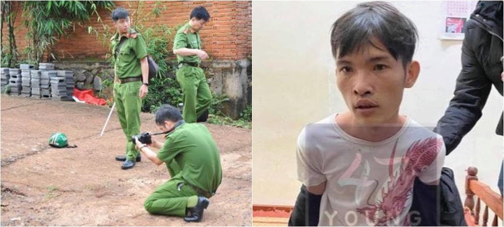 Hiện trường vụ án và đối tượng Lê Văn Thành tại cơ quan Công an.