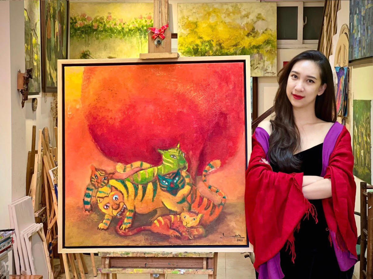 Tác phẩm Gia đình Hổ của họa sĩ Vương Linh được nghệ sĩ Hoài Oanh phóng tác bằng ruby.