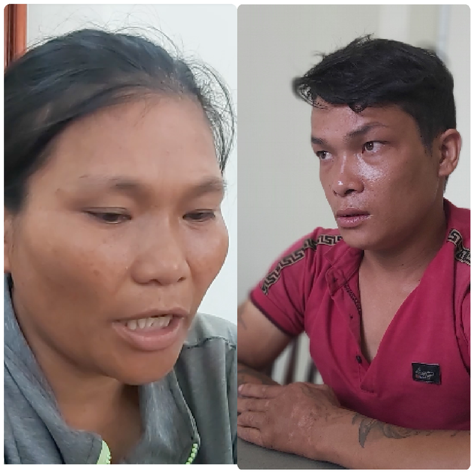 Đào Thị Gái và Đào Văn Bé tại cơ quan điều tra.