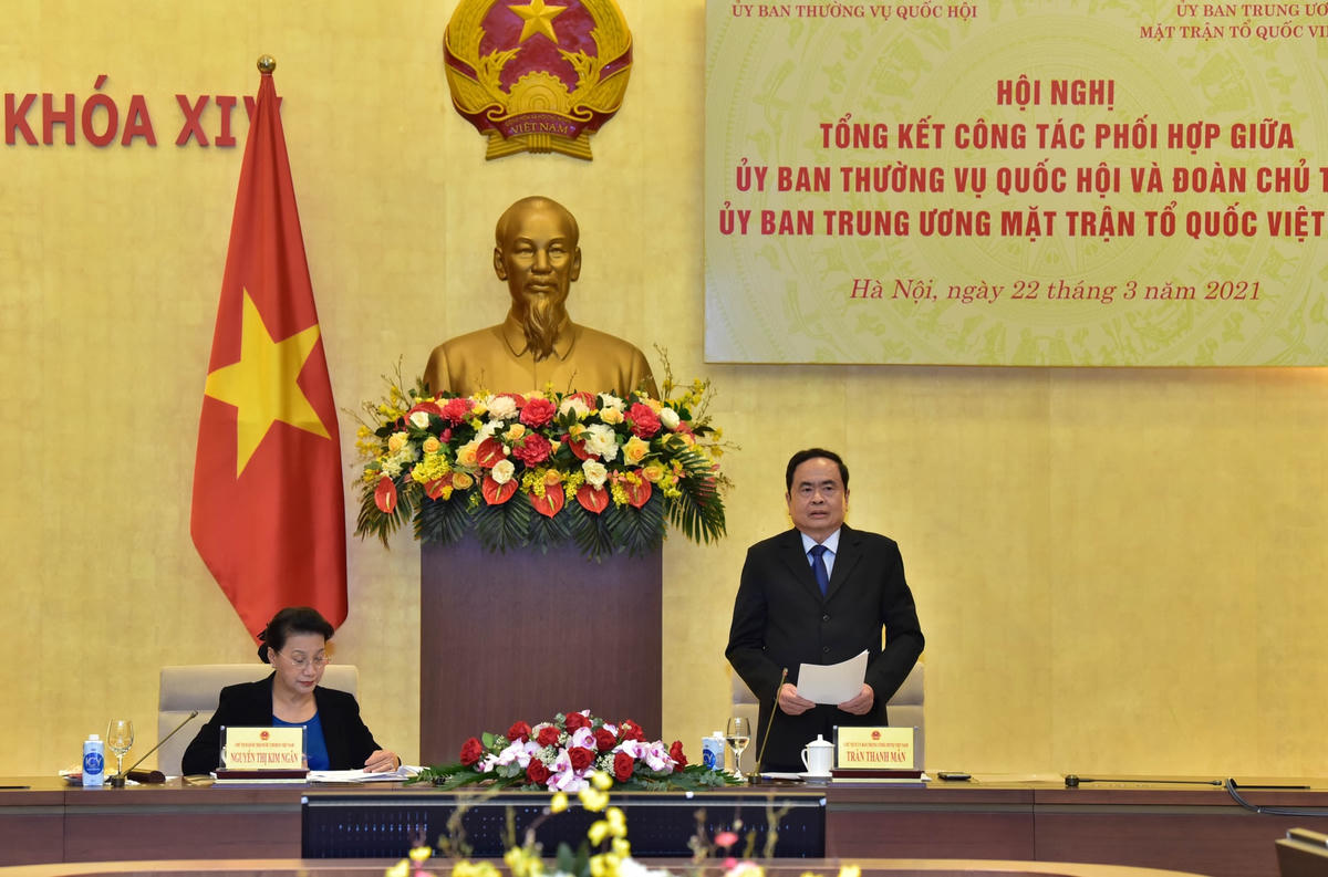 Chủ tịch UBTƯ MTTQ Việt Nam Trần Thanh Mẫn phát biểu tại Hội nghị.