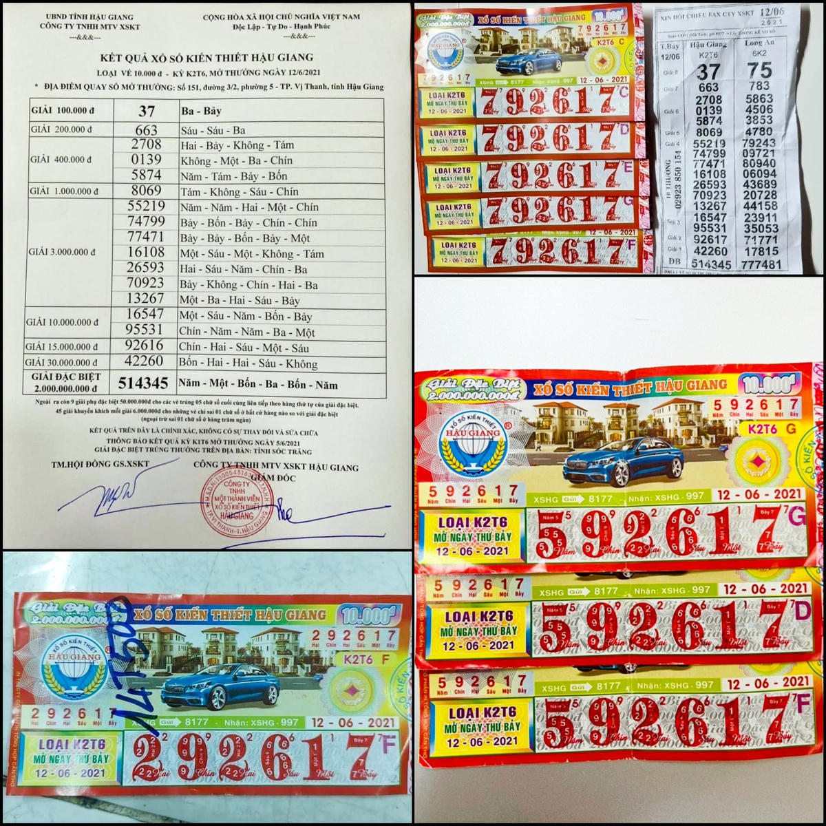 Các tờ vé số có số 92617 được xác định là không trúng thưởng.