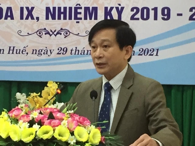 Ông Nguyễn Hữu Lạc, Phó Chủ tịch Thường trực Uỷ ban MTTQ Việt Nam tỉnh Thừa Thiên-Huế phát biểu tại hội nghị.