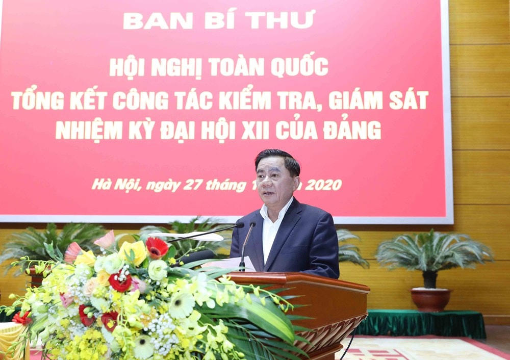 Ông Trần Cẩm Tú, Bí thư Trung ương Đảng, Chủ nhiệm Uỷ ban Kiểm tra Trung ương phát biểu tại hội nghị. Ảnh: Phương Hoa/TTXVN.