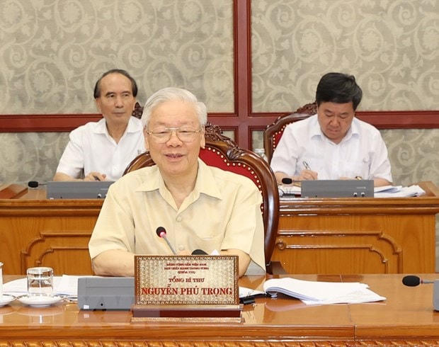 Tổng Bí thư Nguyễn Phú Trọng phát biểu kết luận cuộc họp. Ảnh: TTXVN.  