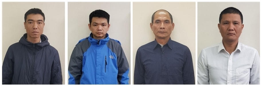 Các bị can (trái qua phải): Phan Doãn Giang; Đào Trọng Hiếu; Nguyễn Đức Dũng; Nguyễn Bá Giang.