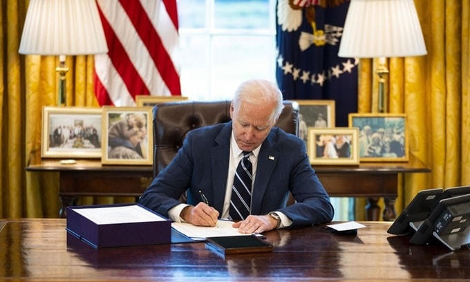 Tổng thống Mỹ Biden tại Phòng Bầu dục, Nhà Trắng. Ảnh: Reuters.