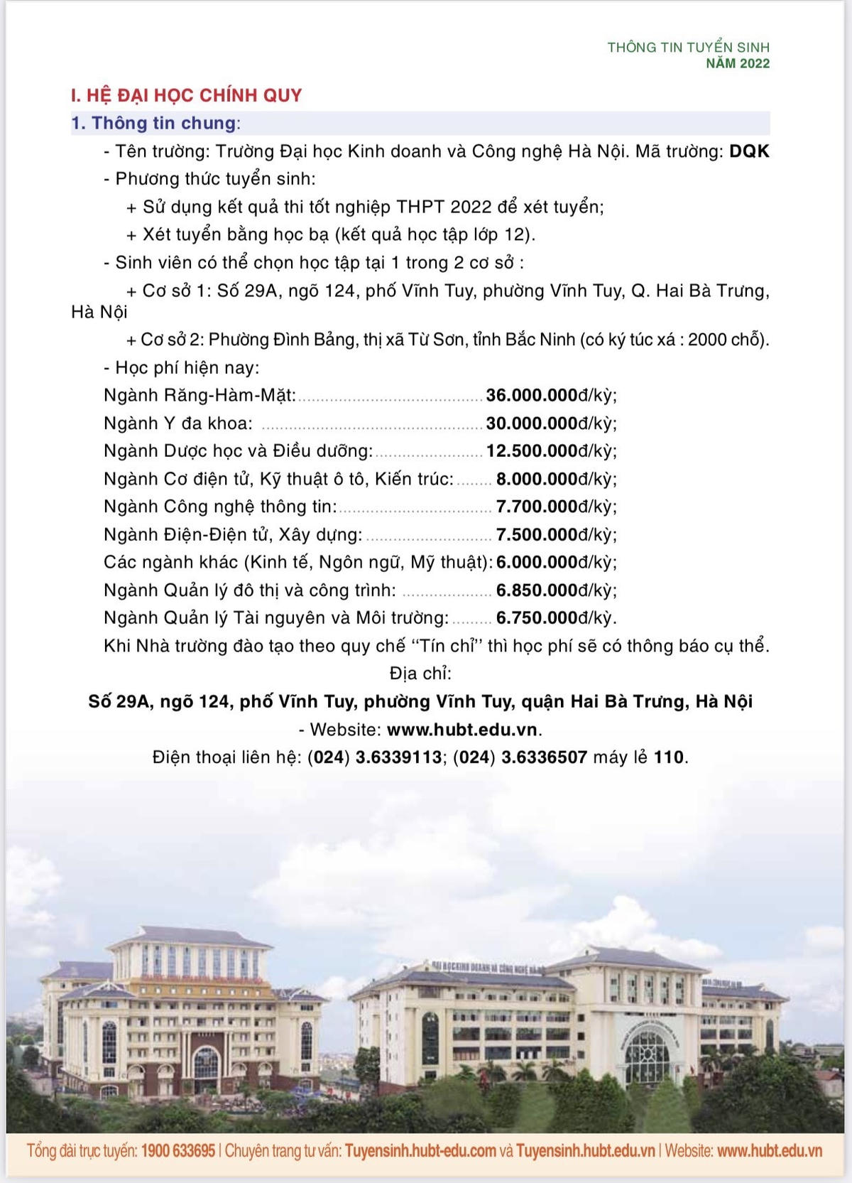 Trường Đại học Kinh doanh và Công nghệ Hà Nội tuyển sinh năm 2022