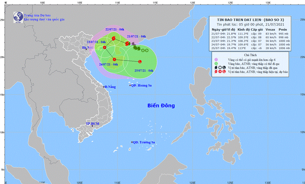 Hướng di chuyển của bão. (Nguồn: nchmf.gov.vn).