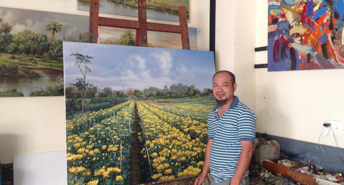 "Hồn quê" hiện lên trong trẻo qua từng nét vẽ của họa sĩ 7x tài ba. Ảnh: NVCC.