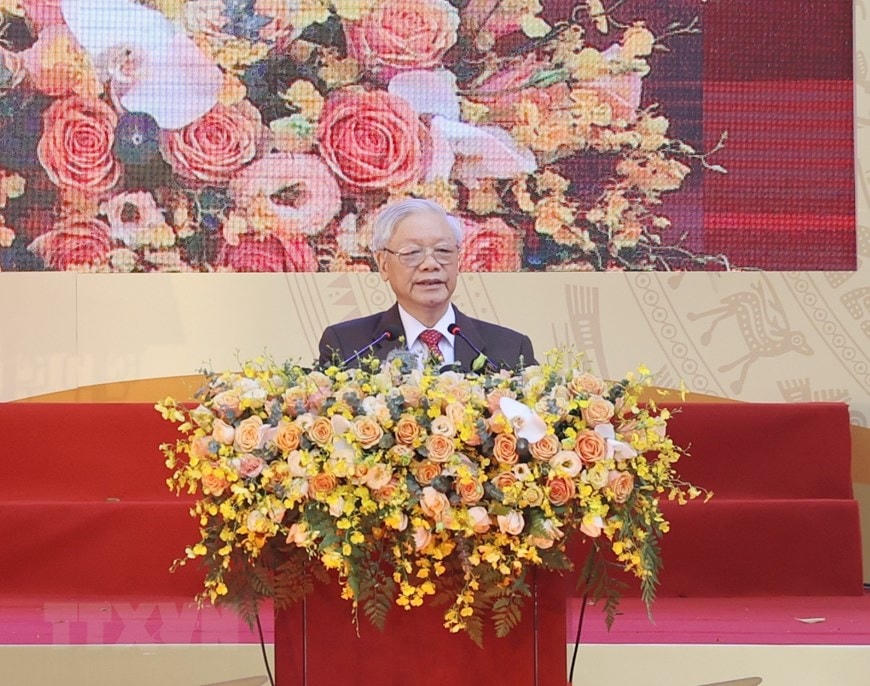 Tổng Bí thư, Chủ tịch nước Nguyễn Phú Trọng phát biểu tại Lễ kỷ niệm. Ảnh: TTXVN.  