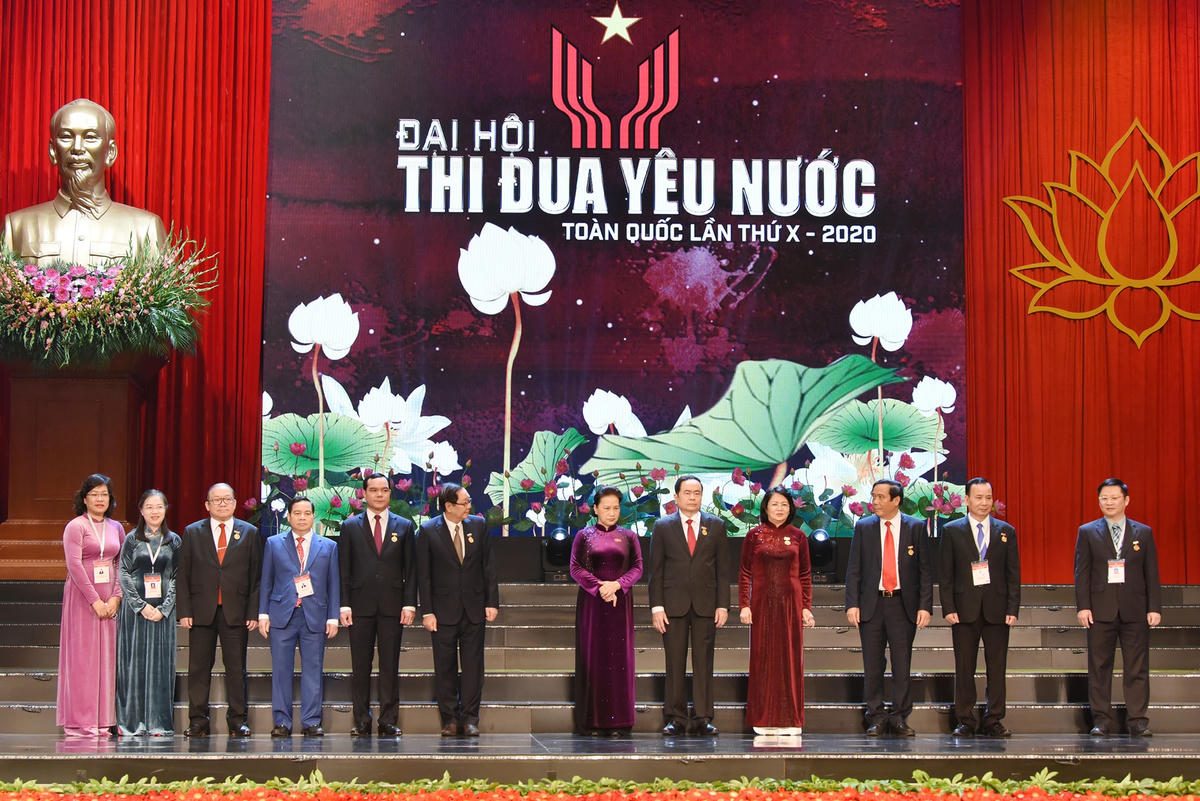 Chủ tịch Quốc hội Nguyễn Thị Kim Ngân, Chủ tịch UBT Ư MTTQ Việt Nam Trần Thanh Mẫn, Phó Chủ tịch nước Đặng Thị Ngọc Thịnh cùng các đại biểu về dự Đại hội. Ảnh: Quang Vinh.