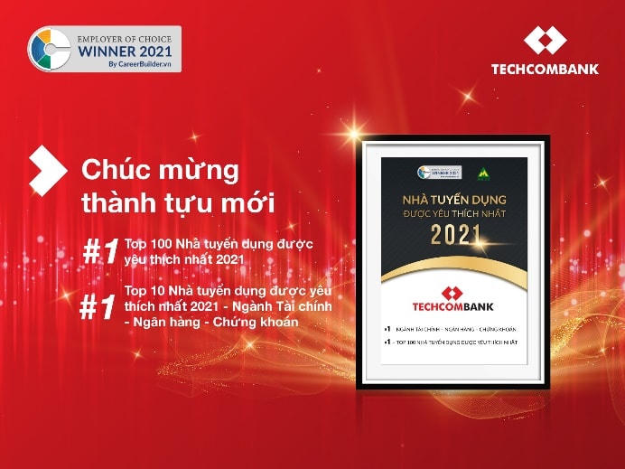 Techcombank dẫn đầu danh sách nhà tuyển dụng được yêu thích 2021