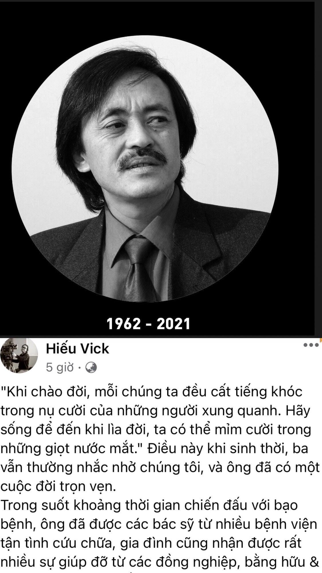 Con trai cả của nghệ sĩ Giang Còi, anh Lê Hiếu, thông báo tin buồn kèm cáo phó về tang lễ.
