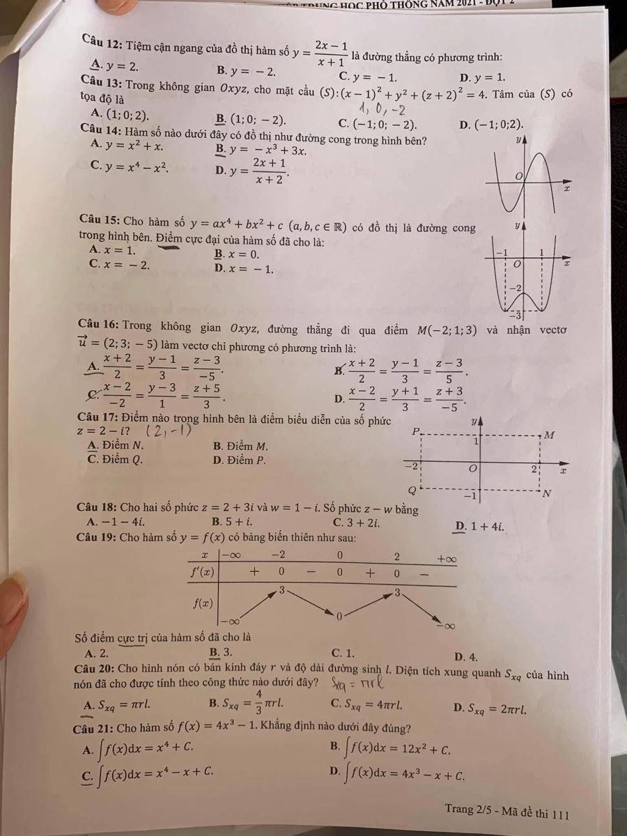 Đề Toán thi tốt nghiệp THPT năm 2021 đợt 2