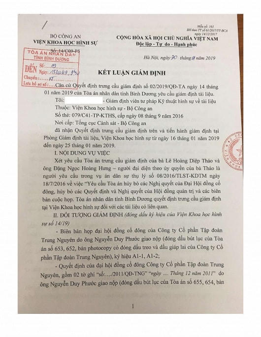 Đây là kết luận giám định của Viện Khoa học hình sự - Bộ Công an trong vụ án đã được khởi tố