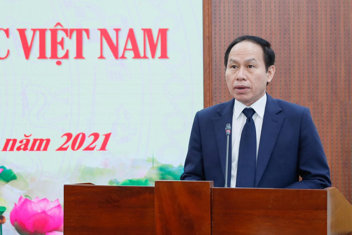 Phó Chủ tịch - Tổng Thư ký Lê Tiến Châu phát biểu tại Hội nghị. Ảnh: Quang Vinh.