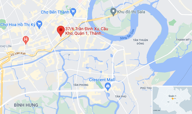 Vụ cháy xảy ra trên đường Trần Đình Xu, quận 1, TP.HCM. Ảnh: Google Maps.