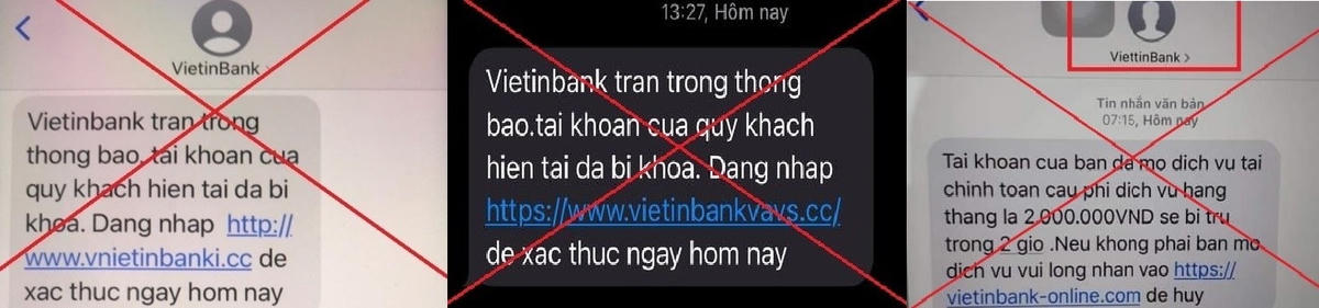 Các đối tượng mạo danh VietinBank gửi tin nhắn lừa đảo KH.