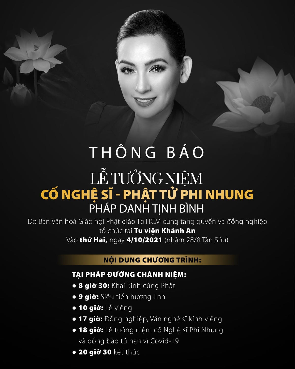 Thông tin về tang lễ của ca sĩ Phi Nhung. 