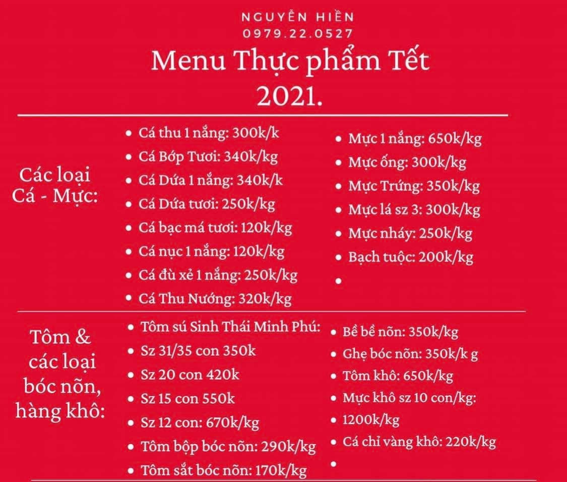 Một phần "menu" đồ Tết nhà chị Nguyễn HIền. (Nguồn: NVCC).
