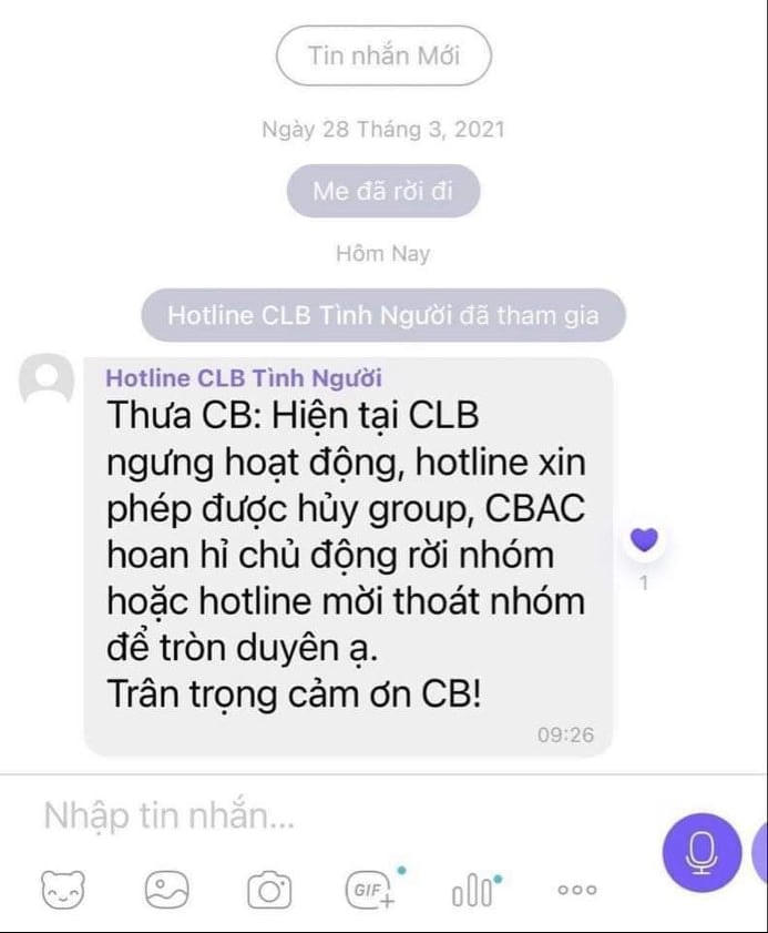 Trong các nhóm chat nội bộ, các thành viên cũng được nhắc nhở chủ động rời nhóm, ngừng hoạt động CLB. 